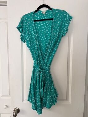 Billabong Teal Floral Wrap-Style Top